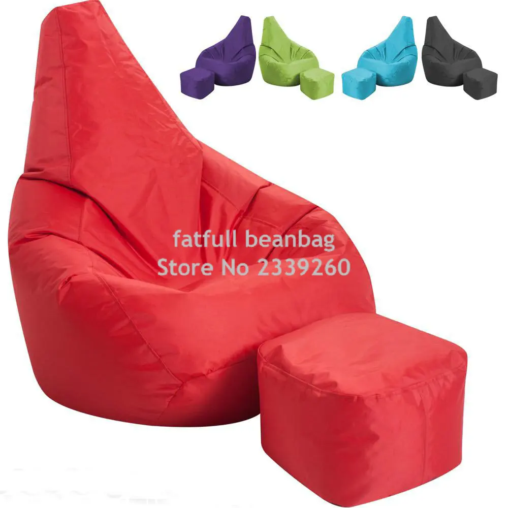 Cover only No Filler-orange outdoor and indoor bean bag , waterproof beanbag lounger with square stool ottoman set