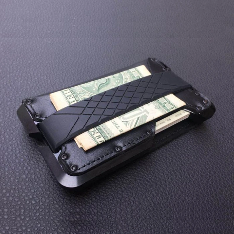 

Metal Clip Aluminum Front Pocket Minimalist Card Holder Genuine Leather Multi-function RFID Wallet Tactical Army Fans Equipment