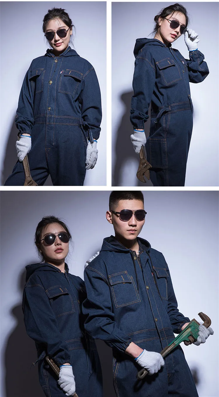 Большие размеры для 6XL зимние мужские джинсовые Рабочие комбинезоны Мужская Рабочая одежда униформа одежда с капюшоном Комбинезоны для работника Ремонтника