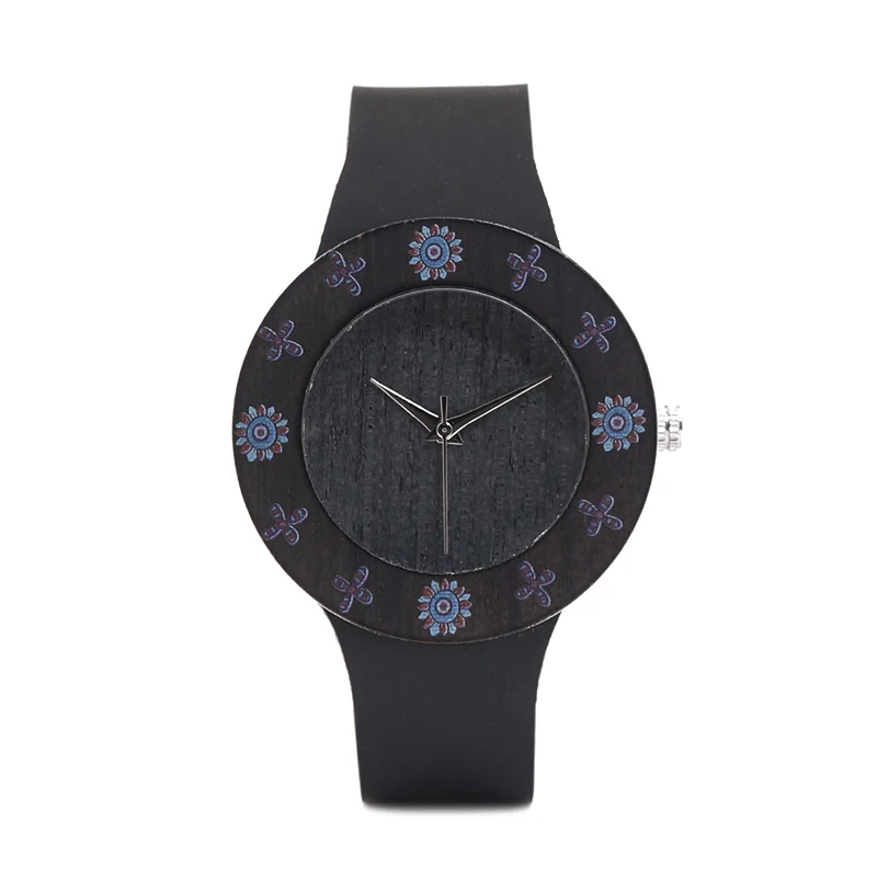 BOBO BIRD CbD25 Womens Ebony Vintage Round Wood Watch Leather Strap Ladies Bamboo Wood Watches Customize Watch for Men