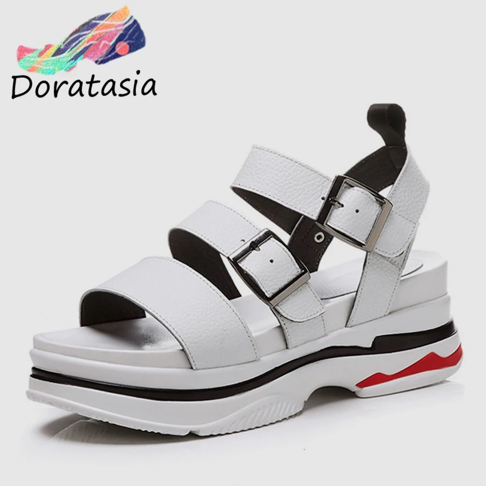 

DORATASIA New INS Hot 33-41 Summer Sandals 2019 Genuine Leather Buckle Ladies High Heels Shoes Woman Casual Party Sandals