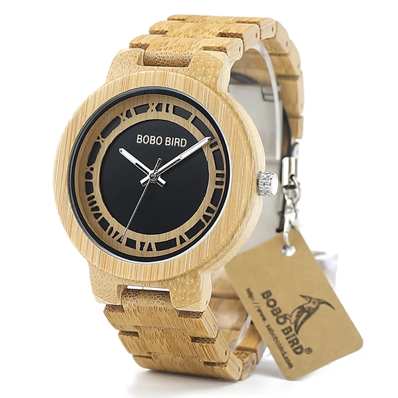 BOBO BIRD Wooden watches men Handmade Round Vintage Bamboo Analog Unique Quartz Wristwatch Dress watch In Wood Box