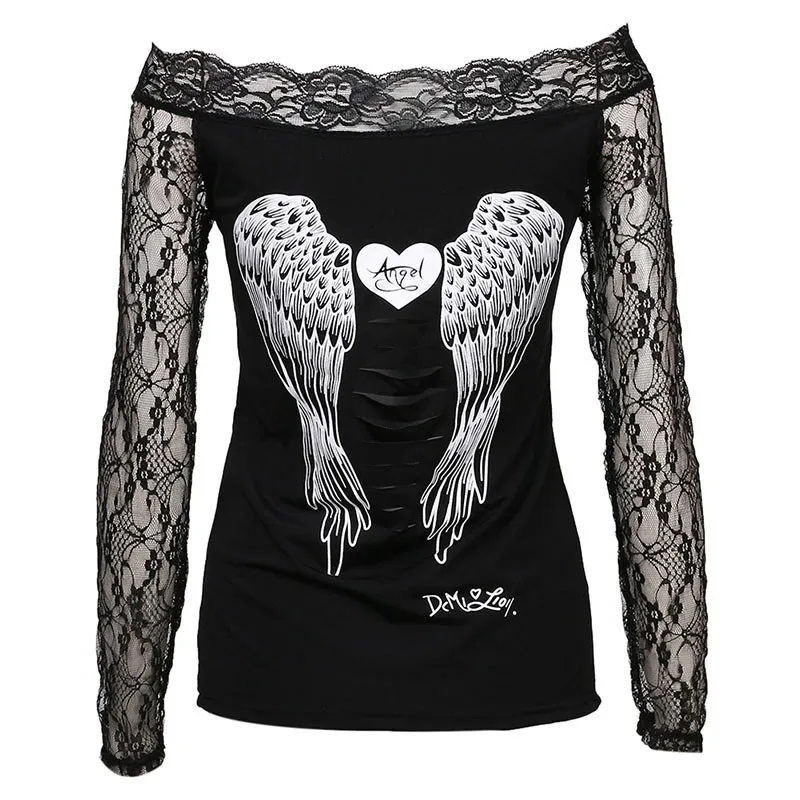 Новое поступление, женская рубашка с принтом, Повседневная рубашка с длинным рукавом, стиль, принт ангела,, футболка