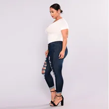 Женские синие джинсы 4XL 5XL 6XL 7XL размера плюс, рваные Стрейчевые узкие джинсы, брюки с высокой талией, vaqueros-30