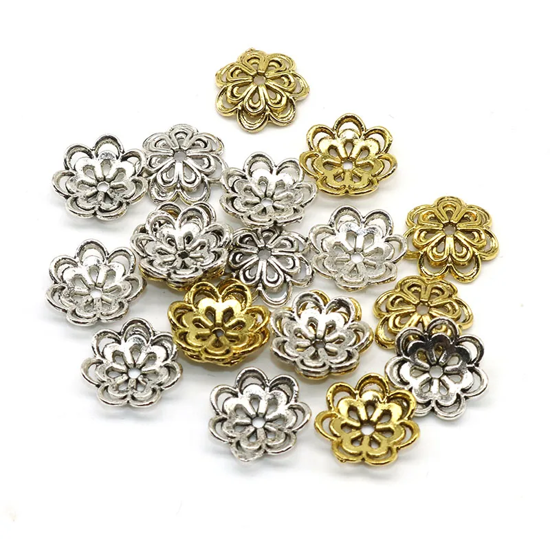 

14mm 50 Pcs Metal Bead Daisy Flower Gold Beads Tibetan Silver Flower Two petals Spacer Beads for DIY jewelry Findings