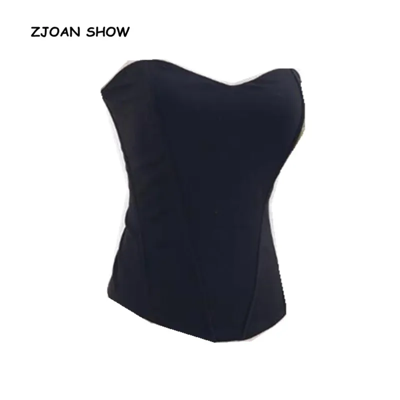 

Sexy 3D Fishbone Strapless Corset Camisole Tank Top Backless Zipper Casual Cropped Top Women Black White Skinny Cami Top