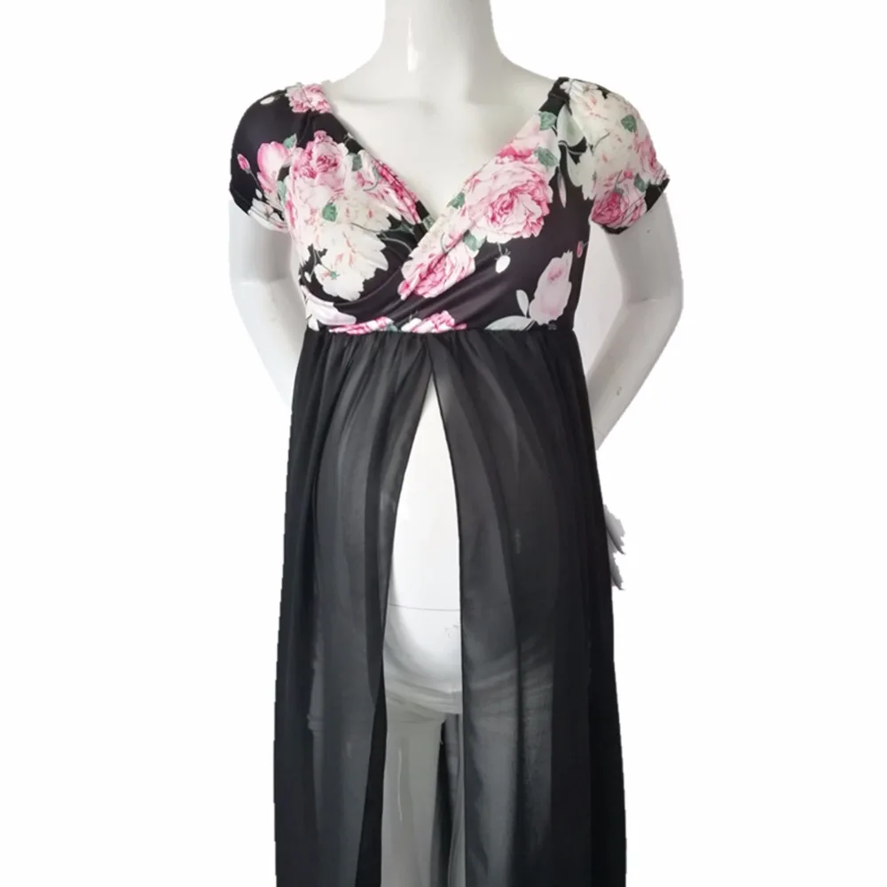 Платье для беременных для фотосъемки с v-образным вырезом и цветочным принтом; одежда для фотосессии; растягивающееся Макси-платье с коротким рукавом для беременных