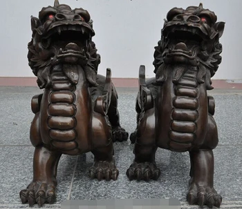 

WBY+++ free shipping 15"Chinese Fengshui Bronze Guardian Beast Animal PiXiu kylin Unicorn Statue Pair