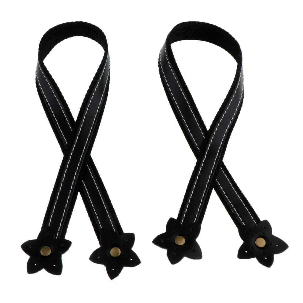 2 Pieces Flower Design Genuine Leather Canvas Tote Bag Strap Handle Holder Replacement