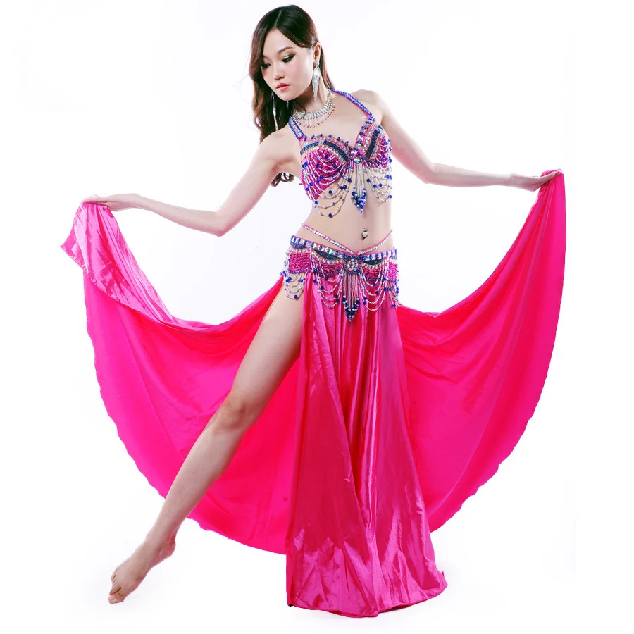 Belly Dance Clothing Oriental Style Beads Clothing Set with Satin Long