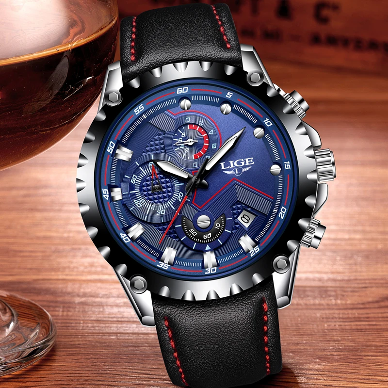LIGE Watch Men Fashion Sport Quartz Watch Mens Watches Top Brand Luxury Waterproof Military Leather Date Clock Relogio Masculino