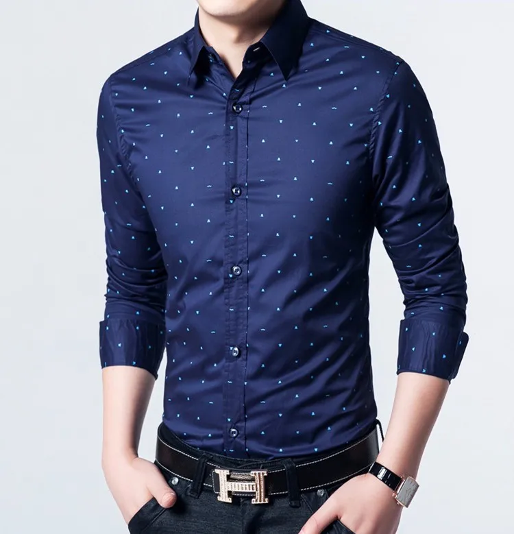 4XL Мужская рубашка в горошек, модная брендовая одежда с цветочным принтом, повседневные мужские формальные рубашки из хлопка с длинным рукавом, приталенная Мужская рубашка U87