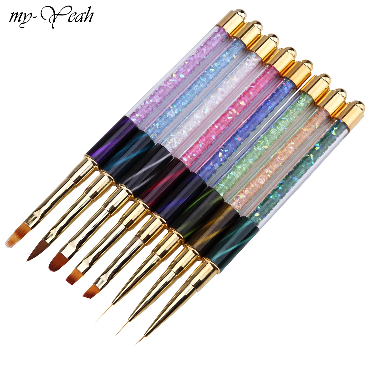 my-Yeah Nail Art Multipurpose Cat Eye Rhinestone Paint Brush Kit Acrylic Gel Polish Extension 3D Liner Flower DIY Gradient Pens