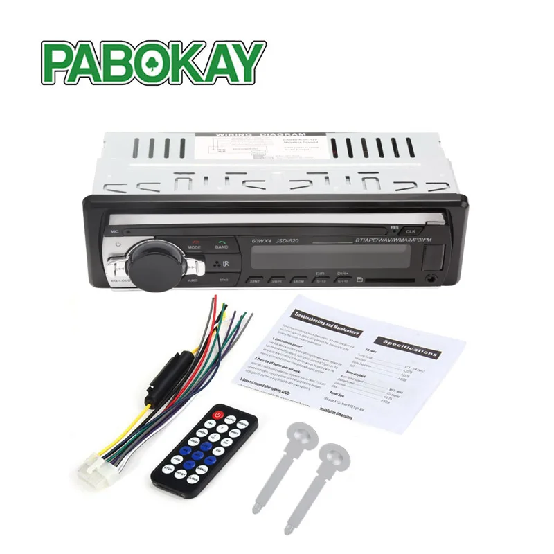 

Autoradio Car Radio 12V Bluetooth V2.0 JSD520 Car Stereo In-dash 1 Din FM Aux Input Receiver SD USB MP3 MMC WMA ISO Connector