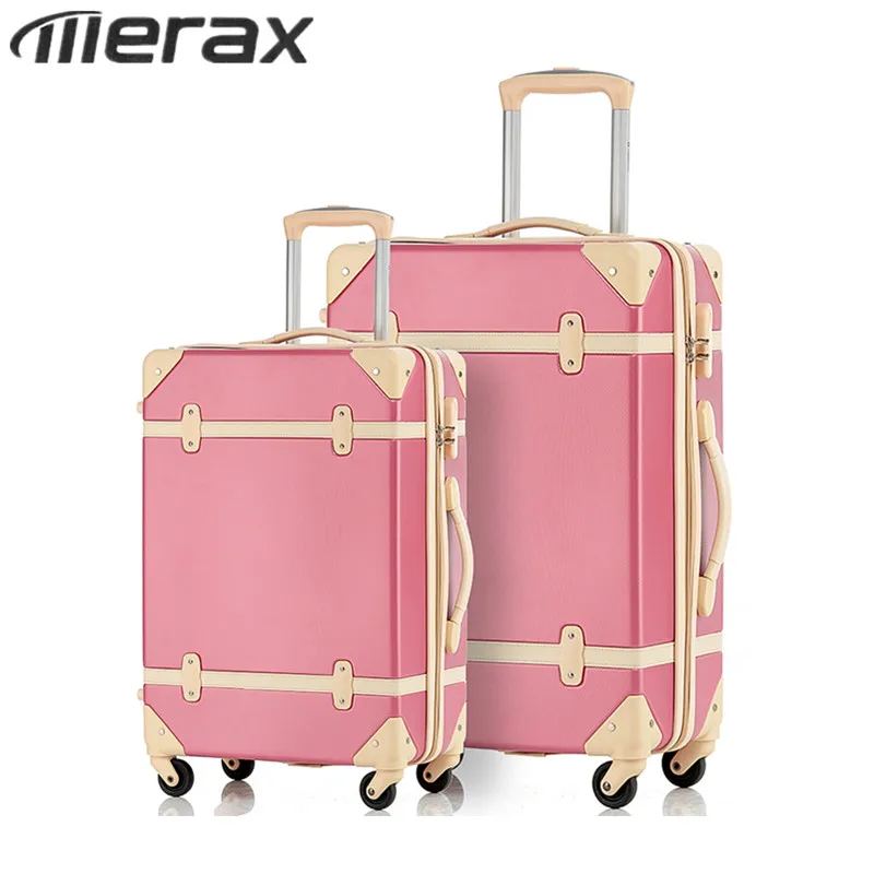 Merax Retro Luggage Sets 2pcs Pink Vintage Suitcases Spinner Travelling