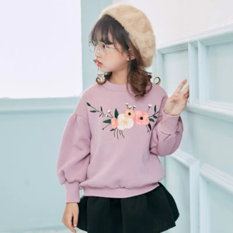 

New Girls Autumn Winter Casual Clothing Set Embroidery Sweatshirt Long Sleeved T-shirt+ Skirt Pant 2Pcs Set Warm Clothes CC545