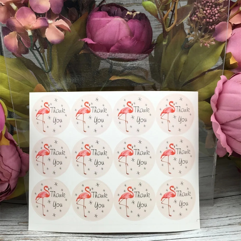 

120Pcs Flamingo Circle Round Thank You Handmade Cake Sealing Label Kraft Sticker Baking DIY Gift Stickers M1401