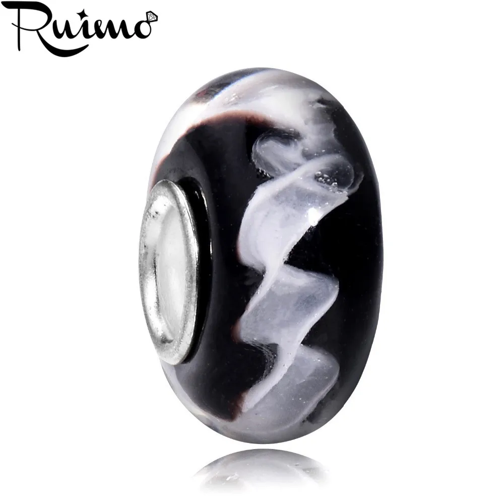 RUIMO 5pcs/lot Spiral Murano Glass Spacer Beads Charms Lampwork Black European Big Hole For DIY Jewelry Making Wholesale | Украшения и