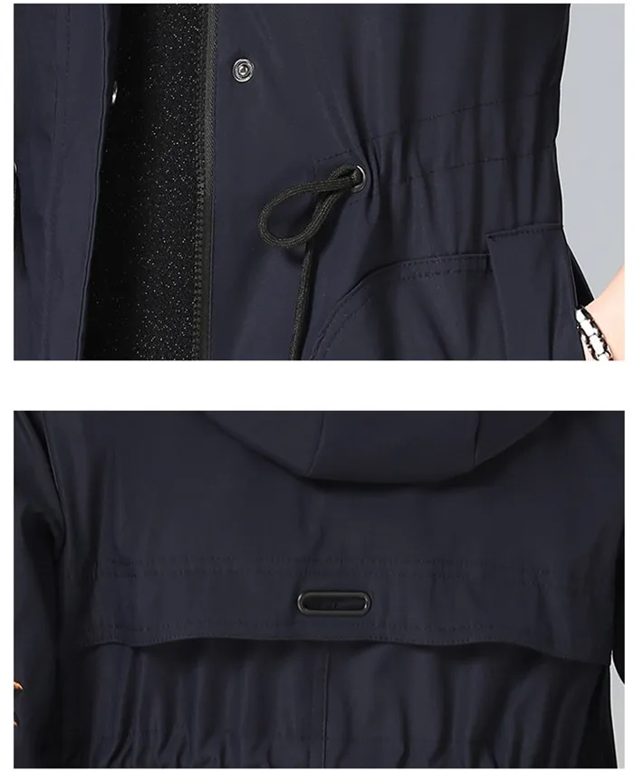 Модный Тренч с капюшоном, Женское пальто, весна-осень, вышивка, ветровка большого размера, Женский Повседневный Тренч среднего возраста, верхняя одежда