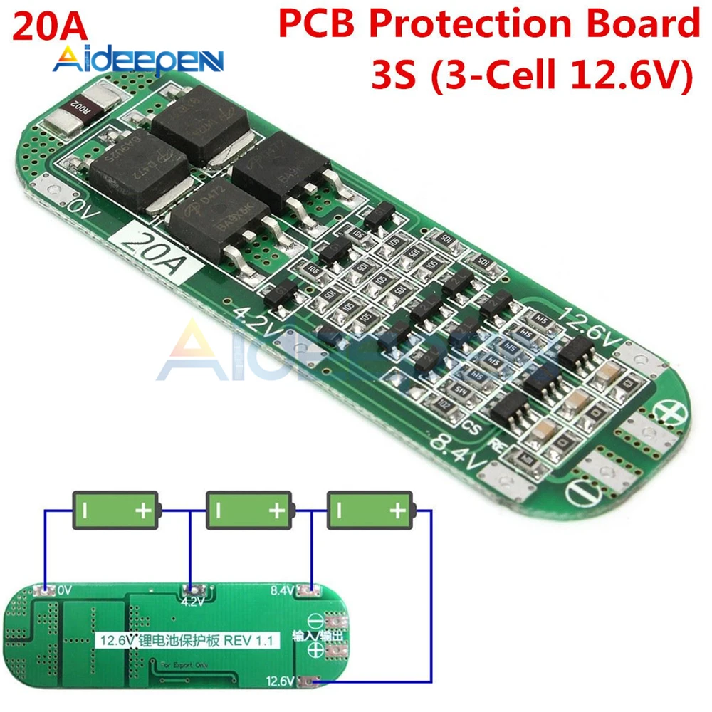 

3S 20A Li-ion Lithium Battery 18650 Charger Protection Board PCB BMS Cell Charging Protecting Module 12.6V