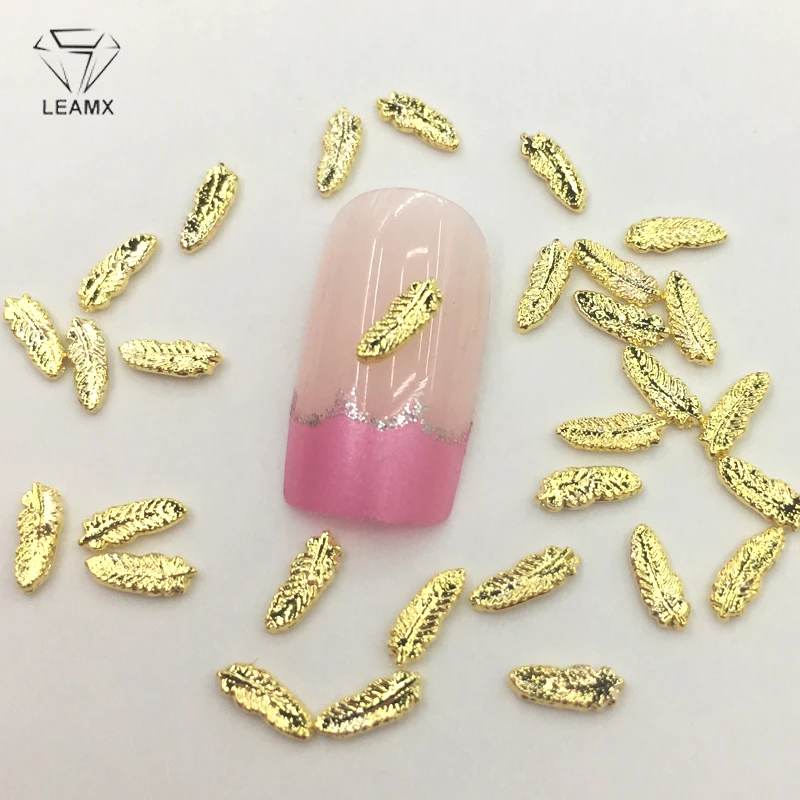 

LEAMX 20 PCS/bag Gold Silver Mini Leaf Nails Art Decoration New 3D Nail Charms Alloy Jewelry For Manicure Leaf Accessories L392