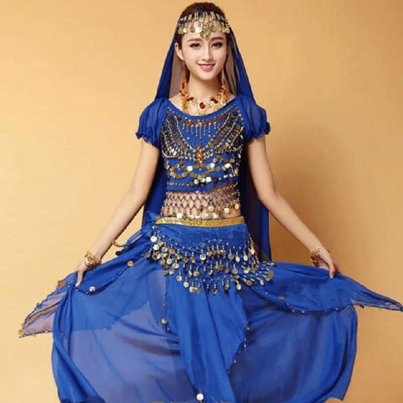 Professional India Belly Dance Costume Set 7 Pieces Stage Costumes Performance Practice