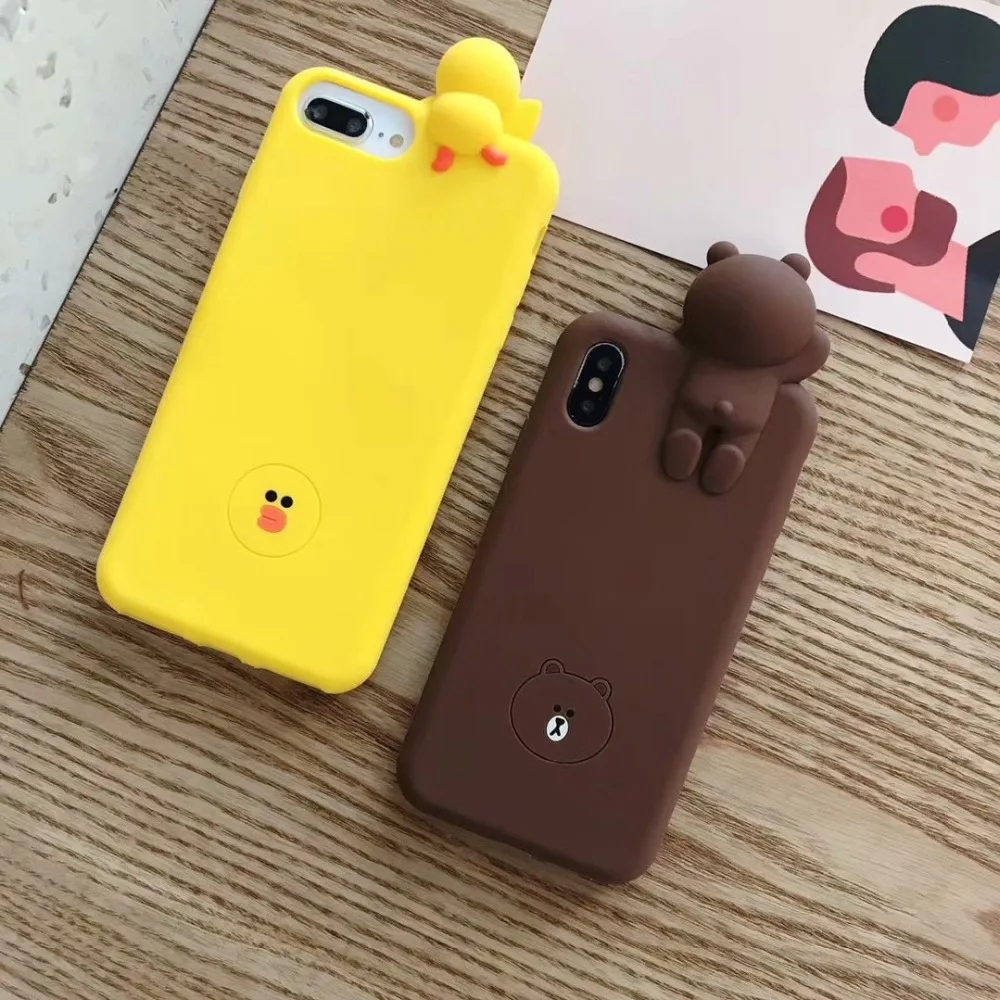 3D мультфильм коричневый Медведь Кролик курица чехол для телефона для iPhone X XS XSMax XR силиконовый мягкий чехол s для iPhone 6 6S 7 8 Plus задняя крышка