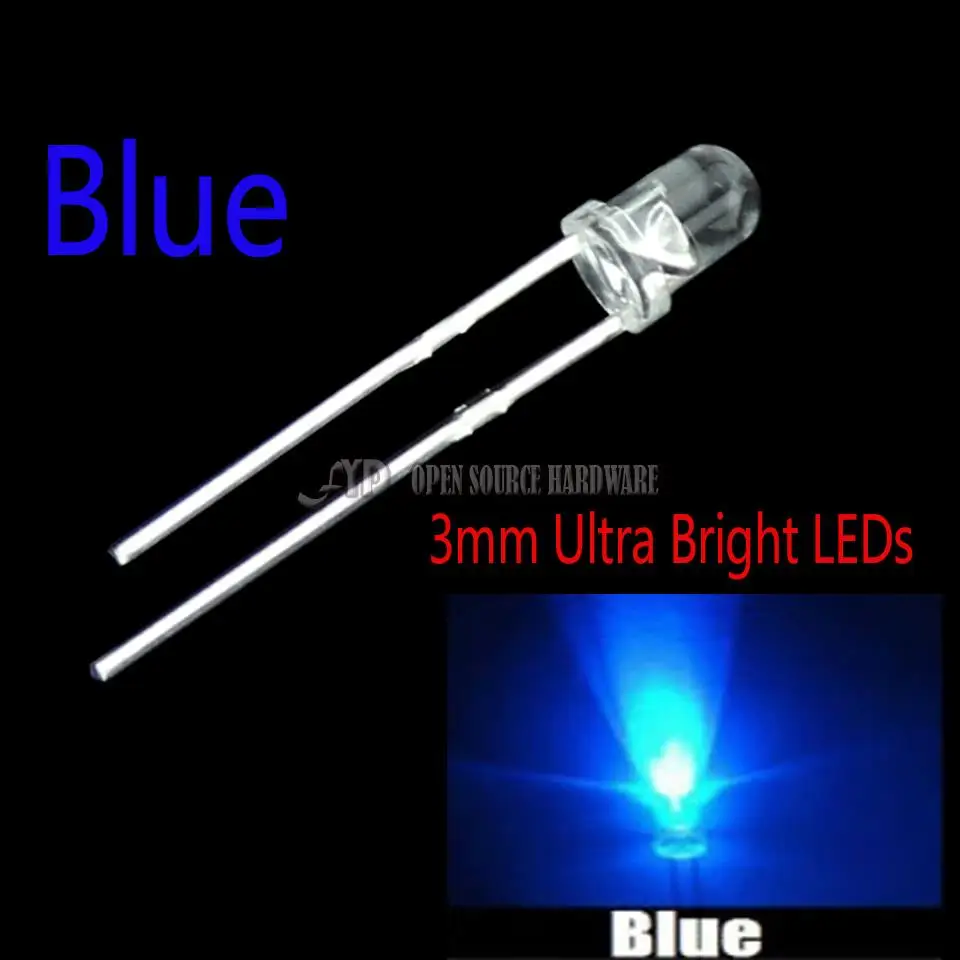 100pcs NEW 3mm Round Super Bright Blue LED light Diodeled light diode
