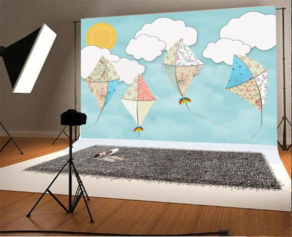 

Photography Backdrop Kite Blue Sky White Cloud Sun Photo Background