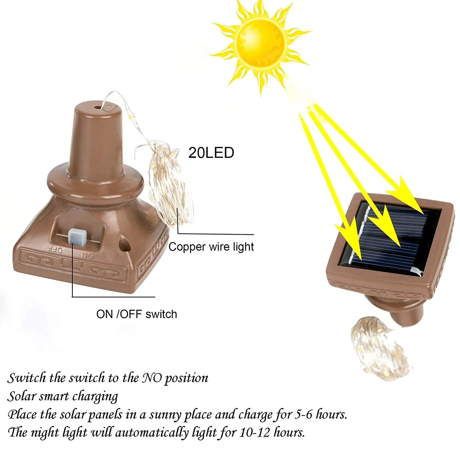 Solares da Garrafa de Vinho Luzes em Forma de Cortiça de Cobre Impermeável para a Decoração do Caminho do Casamento Luzes Postas Bloco 20 Conduziu Branco Quente 6 - 12 2 Luzes postas solares da garrafa de vinho