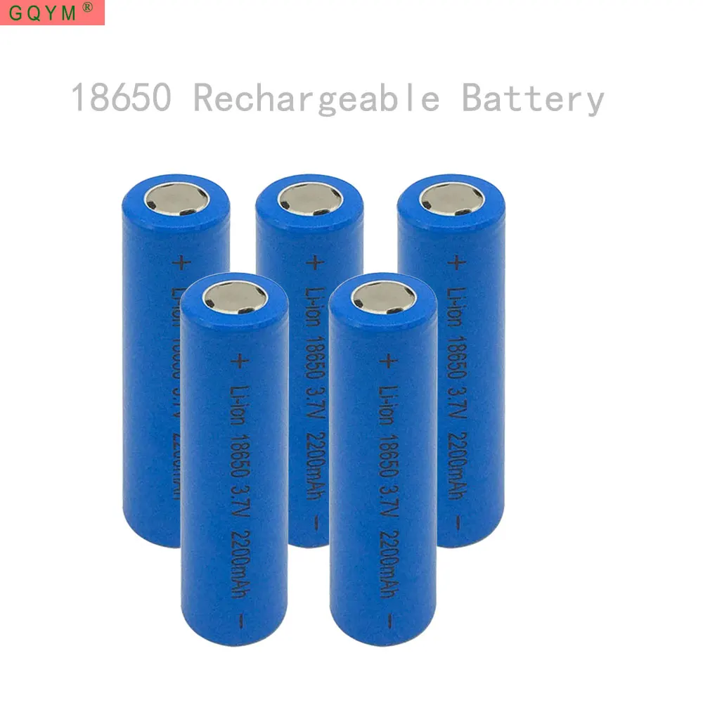 GQYM 5pcs 18650 Battery 3.7V 2200mAh Rechargeable li ion battery Flat