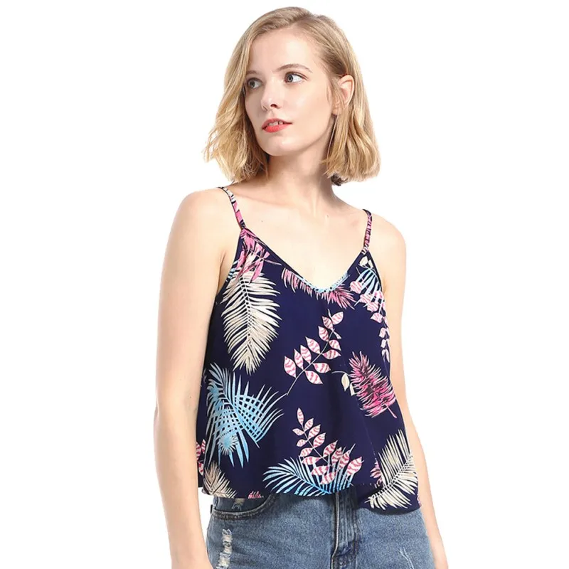 new Floral Print Shirt Women Shirts Tanks Top Summer Clothing Spaghetti