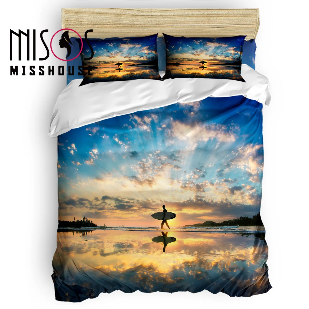

MISSHOUSE Sunset Beach Surf Duvet Cover Set Bed Sheets Comforter Cover Pillowcases Twin Full Queen King Size 4pcs Bedding Sets