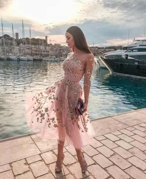 

New Fashion Woman Sexy Tube Top Floral Dress Elegant Vintage Sweet Lace Pink Dress