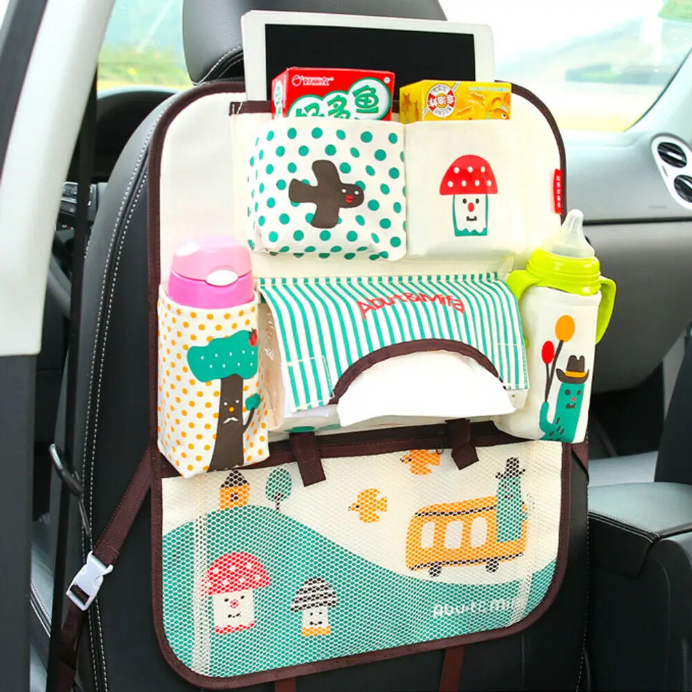 Детские органайзеры для хранения на заднем сидении автомобиля, водонепроницаемые милые Мультяшные многофункциональные карманные Висячие Сумки для хранения для малышей - Цвет: B1
