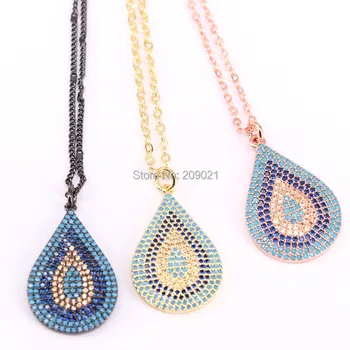 

5Pcs Gold/Rose Gold/Metalblack Color Micro pave cz drop pendant,cubic zircon fashion jewelry necklaces for women