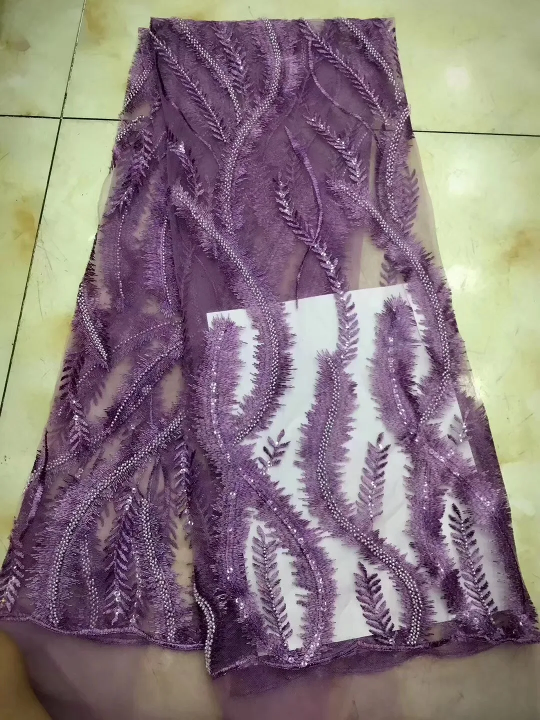 Elegant African mesh lace fabric 3D French with Gleamy sequins for evening gowns | Дом и сад