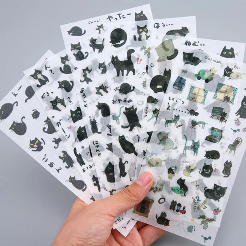6 Sheets-pack Black Cat Decorative Stationery Stickers Scrapbooking Diy Diary Album Stick Lable