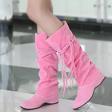 В Весна и осень зима высокие сапоги в британской высокие сапоги-трубы женские ботинки модные бахромой и зимние ботинки