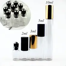 5 шт./лот, 2 мл, 3 мл, 5 мл, 10 мл, прозрачная стеклянная бутылка для эфирного масла, тонкое стекло, пробные флаконы с шариком из нержавеющей стали