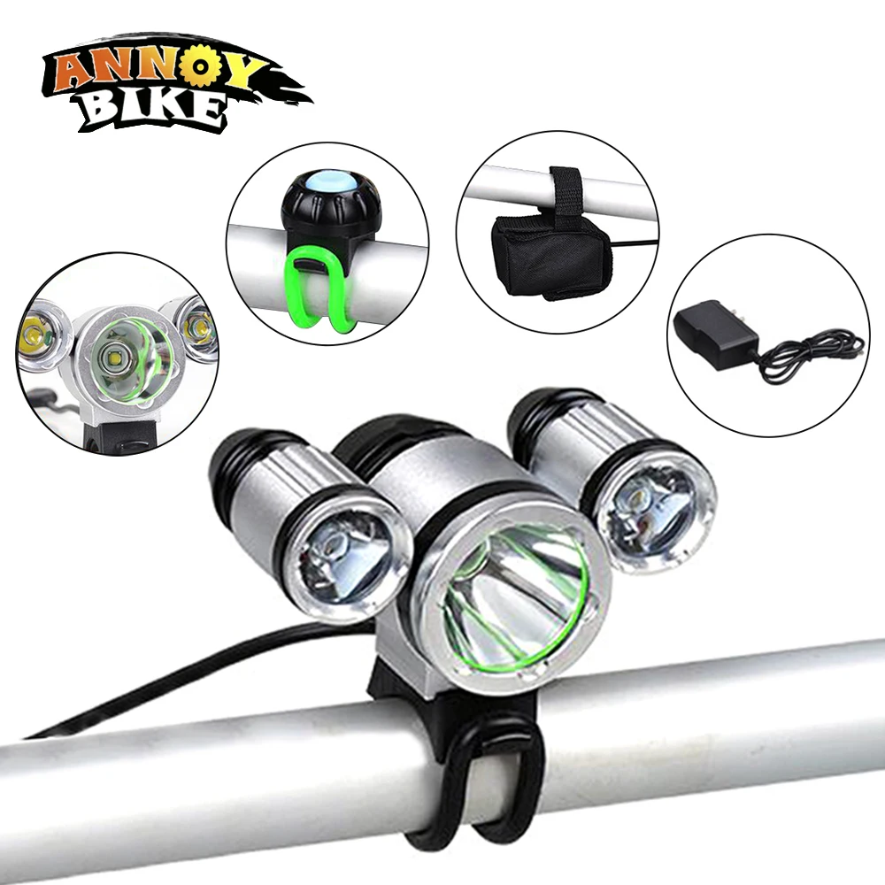 

T6 LED Bicycle Light Bike Front Lamp Outdoor Zoomable Torch 3 lamp Headlight USB Rechargeable Built-in 8v Battery