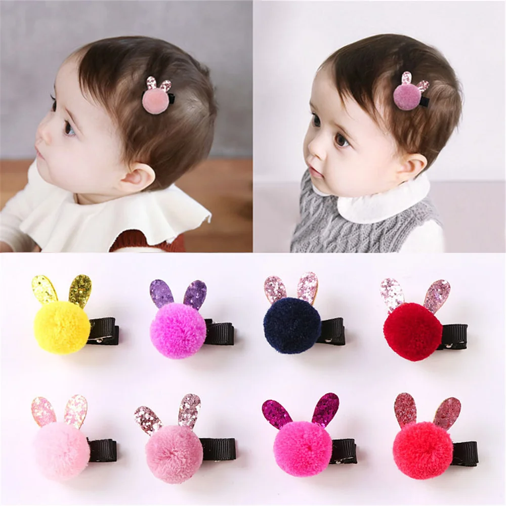 8Pcs/Lot Hairball Rabbit Hairclips BeBe Princess Lovely Hair Clips Kids