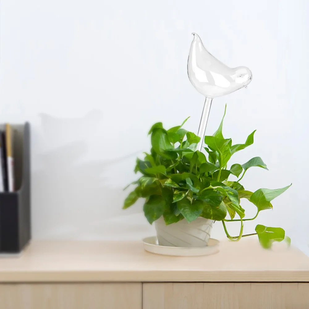 

Bird Shape House Plants Flowers Water Feeder Automatic Self Watering Devices Decorative Clear Glass Water Feeder Bird Shape