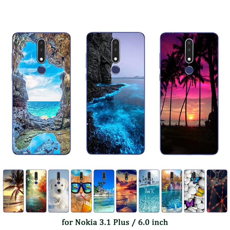 Soft TPU Case For Nokia 3.1 Plus Back Cover Scape Pattern Phone Silicon 3.1Plus Full Protector Capa | Мобильные телефоны и