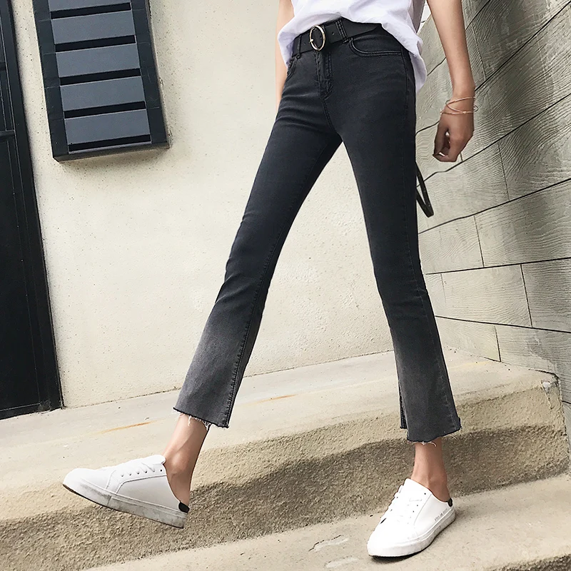 CTRLCITY Весна Slim Fit плюс Размеры расклешенные джинсы Высокая Талия Stretch Skinny Jean Винтаж кисточкой брюки джинсовые брюки