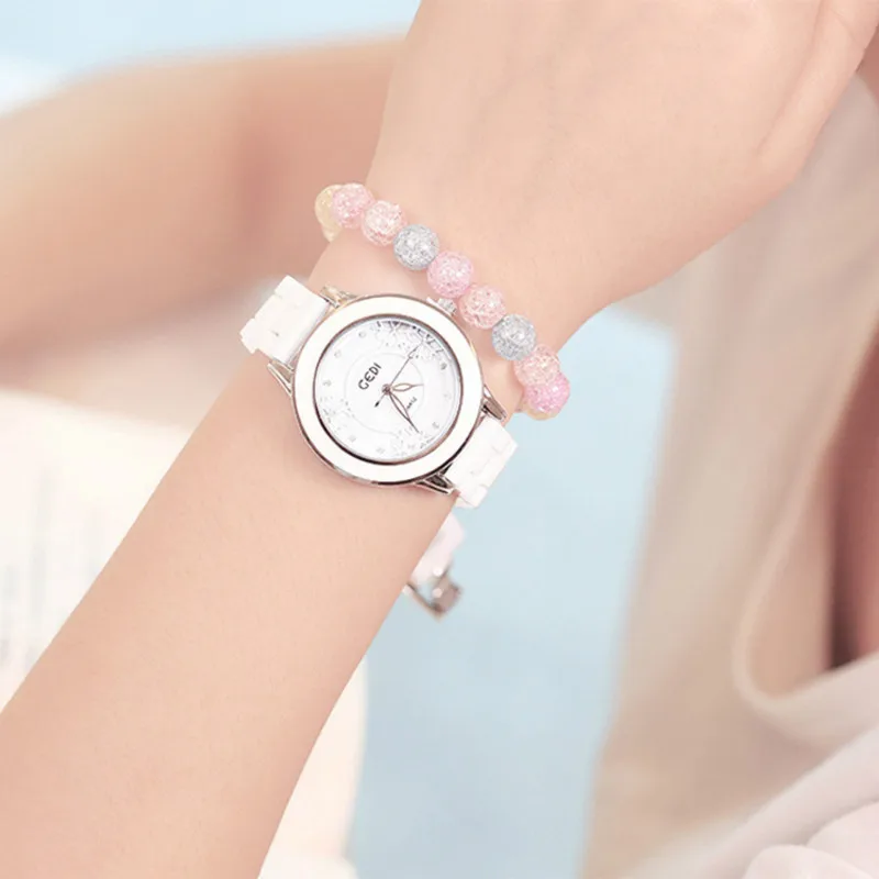 

New GEDI Women's Quartz Watches White Bracelet Watch Hours Ladies Casual Watch Clock relogios femininos ZHE Watch Store