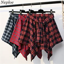 Элегантные стильные клетчатые женские юбки с высокой талией летняя Весенняя модная Асимметричная юбка повседневные мини-юбки на шнуровке 64982
