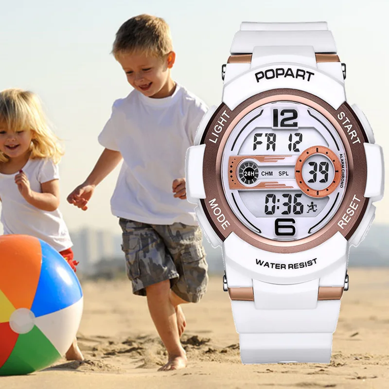 

POPART Children's Watches Kids Wrist Watch Back Light Alarm 50m Waterproof Gold Sport LED Display Digital Watch For kids Boys