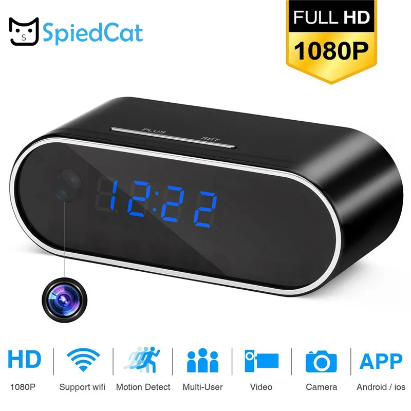 

Table Clock 1080P HD Mini Camera Alarm Setting Camera IR Night Vision Wireless Wifi Clock DVR Camcorder Home security cam webcam