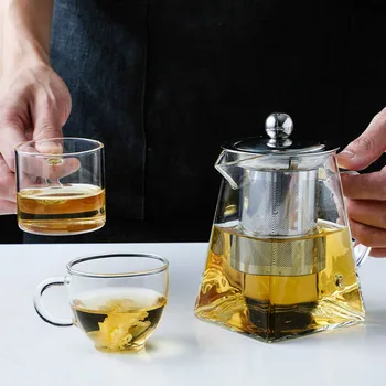 

550ML Borosilicate Glass Teapot Heat Resistant Square Glass Teapot With Tea Infuser Filter Milk Oolong Flower Tea Pot mx7171449